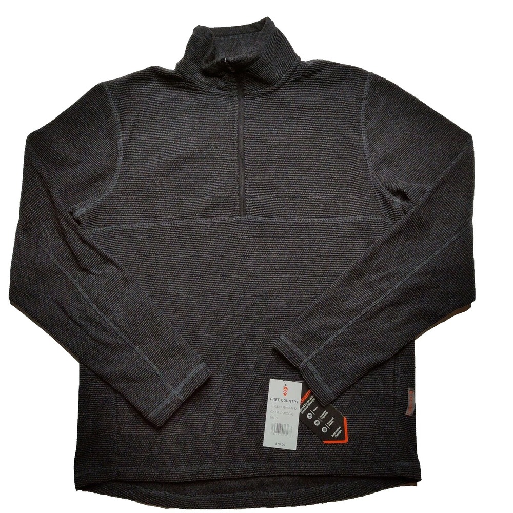 Free Country Men Small Charcoal  Layered Textured 1/4 Zip Pullover NEW‎